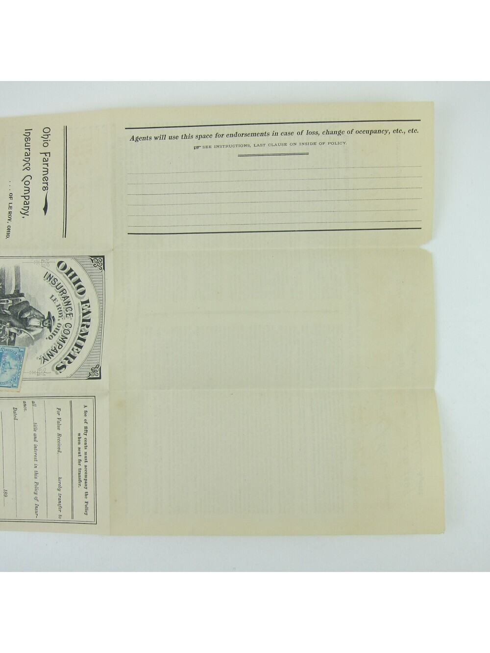 1902 Ohio Farmers Insurance Policy Le Roy Scott R162, R163, R164, R166 Tax Stamp - Picture 12 of 13